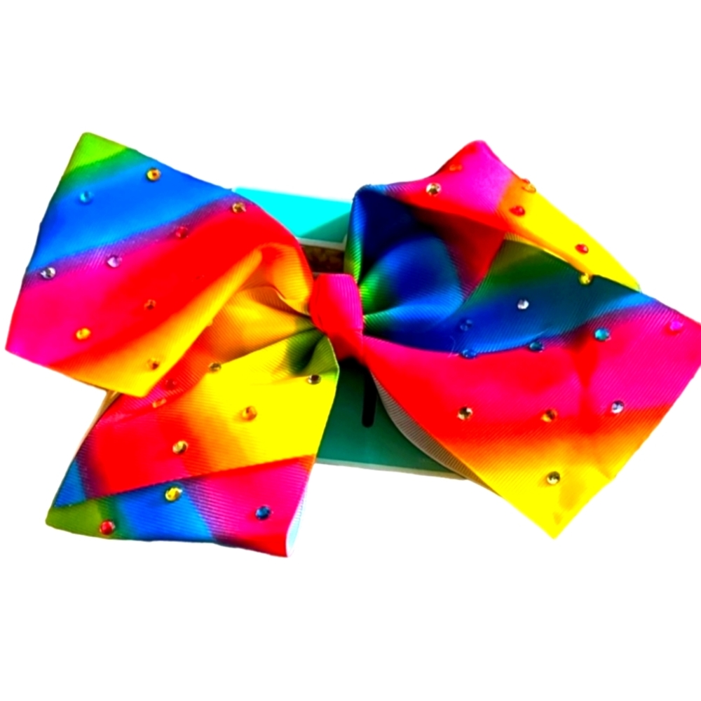 Giant Ombre Bedazzled Rainbow Bow Barrettes